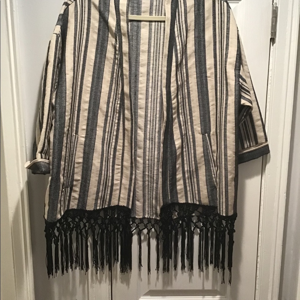 Zara Basics Blue/Tan Fringed Jacket Size L - Picture 4 of 4